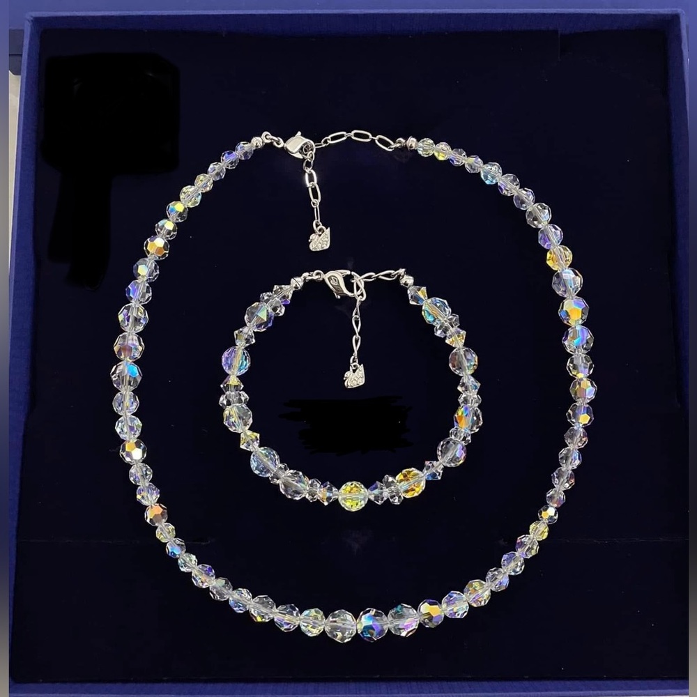 RARE, Authentic Swarovski Beaded Aurora Borealis Necklace and Bracelet Set.BNIB.